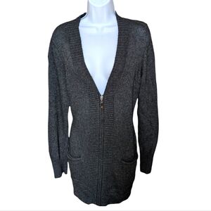 Women's Charcoal Zip-Up Angora Wool Cardigan Sweater - XL